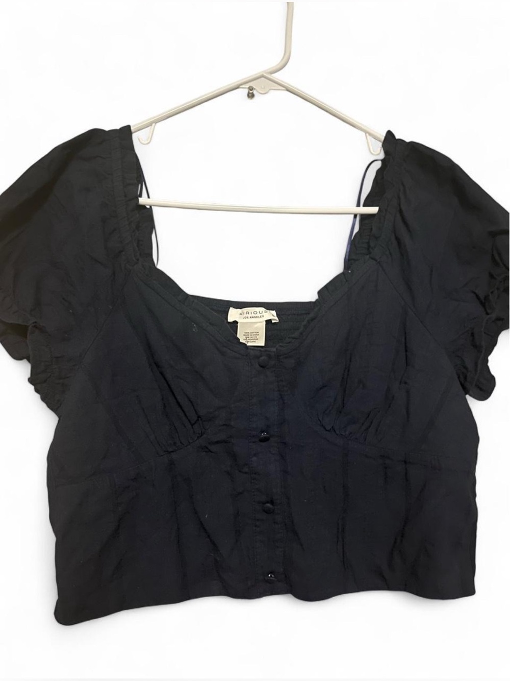 Kirious Black Short Sleeve Button-Front Crop Top